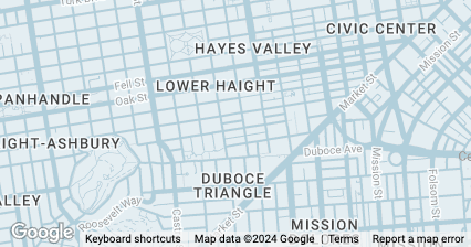 A map highlighting neighborhoods in San Francisco, including Civic Center, Hayes Valley, Lower Haight, Duboce Triangle, and Mission.